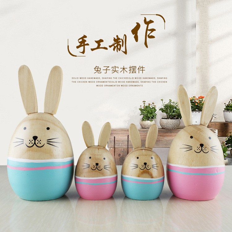Artesanías de madera hechas a mano parejas decoraciones para padres e hijos lugares escénicos regalos de viento pastoral conejo