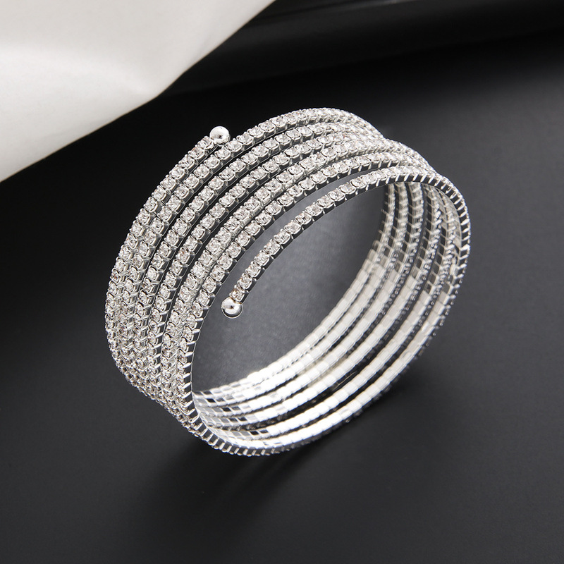 European and American Fashion Bracelet Full Diamond Exaggerated Bracelet Steel Wire Elastic Bracelet Arm Chain Bridal Stage Jewelry B152-6