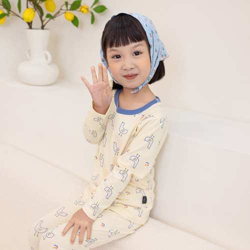 Boneless Spring and Autumn New Children's Underwear Set Pure Cotton Autumn Clothes Autumn Pants Boys Girls Pajamas Home Clothing Wholesale
