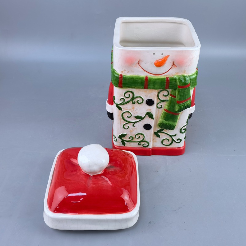 Ventas transfronterizas calientes de cerámica cuadrada de latas de sellado de Navidad muñeco de nieve Santa Claus latas de galletas dulces latas de almacenamiento