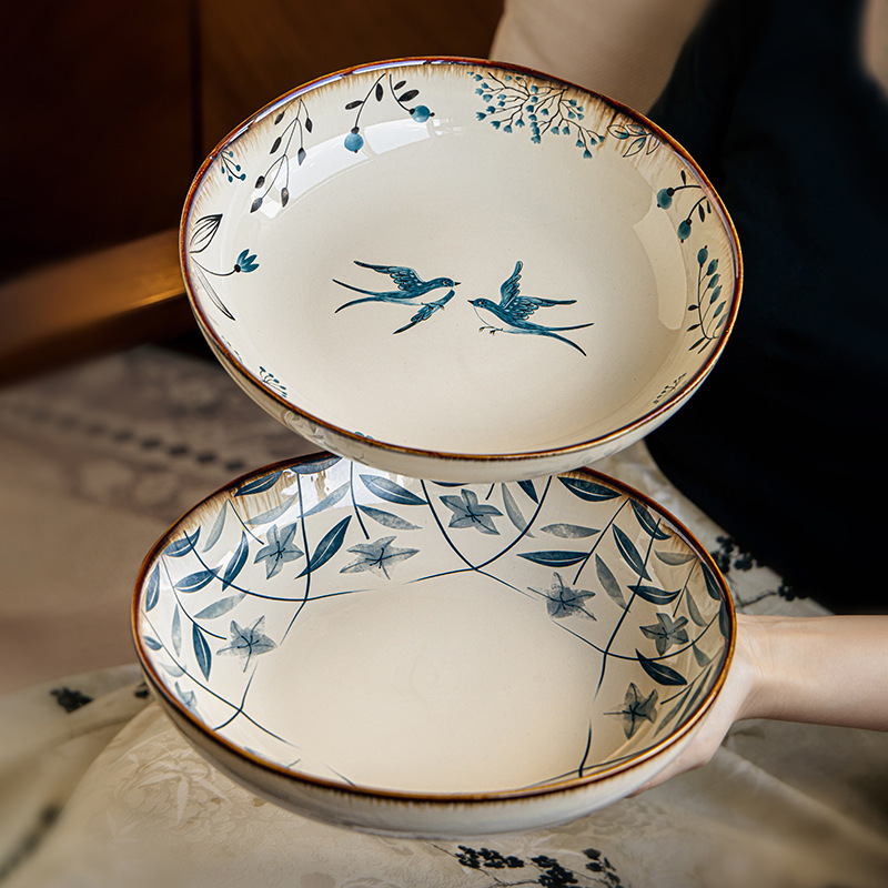 Clearance Sale Vintage Plates 8.5inch Irregular Deep Plates Restaurant Exquisite Dish Bowls Ceramic Salad Bowls Cross-Border Export
