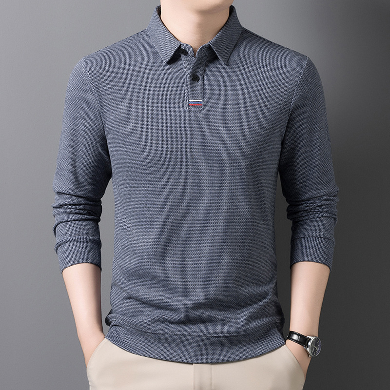 Autumn and Winter New Men's Long-Sleeved Polo Shirt Pure Color Lapel Knitted Sweater Men's Loose Warm Bottoming Shirt Dropshipping