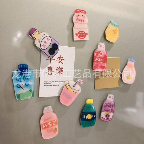 Cute Cartoon Drink Refrigerator Magnet Acrylic Magnet Magnetic Sticker Personalized Creativity