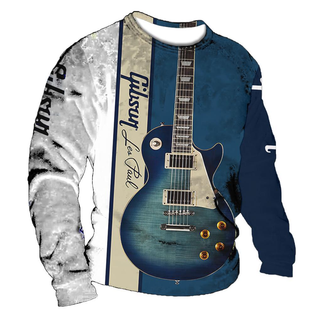 2022 retro hombres 3D digital placket abierto de siete botones Camiseta de manga larga de los hombres de guitarra patrón transfronterizo estación independiente