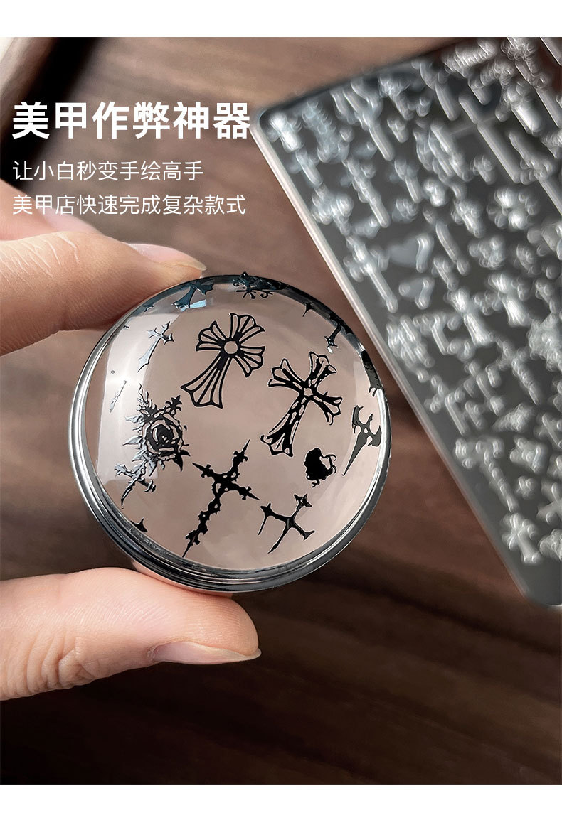 New Punk Heart Cross Nail Art Stamping Plate Dark Style Pattern Nail Transfer Mold Tools Wholesale