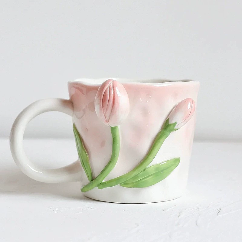 Кружка из керамики с Tulip Girl Heart Hand роспись Tulip Tully S трёхмерная цветочная текстура Girlfriend марка чашка