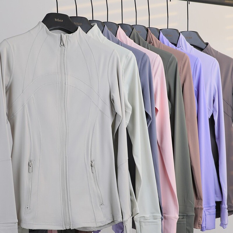 Lulu Original Embroidered Scuba Jacket Top Women's Tight-Fitting Stand-Up Collar Elastic Quick-Dry Fitness Sports Running