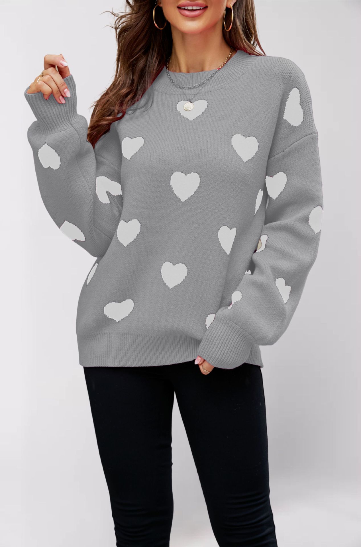 Suéter de Punto para Mujer, Diseño de Corazón para el Día de San Valentín, Estilo Europeo y Americano, Invierno 2025, Talla Grande, Holgado, Transfronterizo