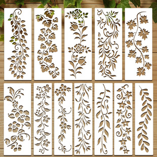 Cross-Border Amazon Popular 12 Pieces of Vine Flower Painting Templates Graffiti Spray Painting Hand-Painted DIY Flower and Grass Cut Out Templates