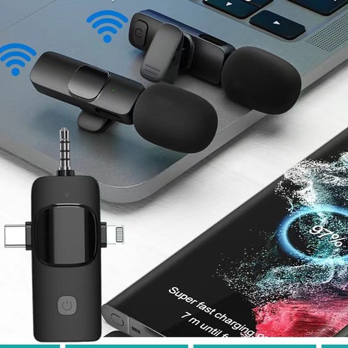 New three-in-one wireless recording lavalier microphone outdoor video live broadcast microphone one-to-two noise reduction microphone cross-border