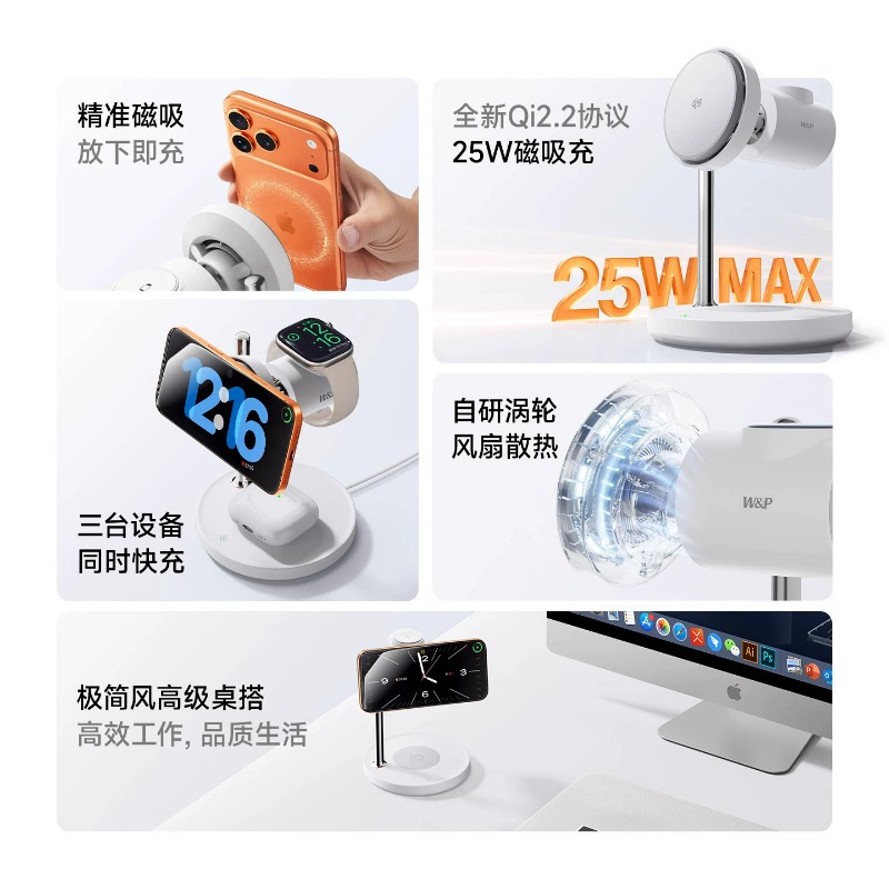 W&P Apple, зарядное устройство для iPhone17 ProMax, три в одном, 25W