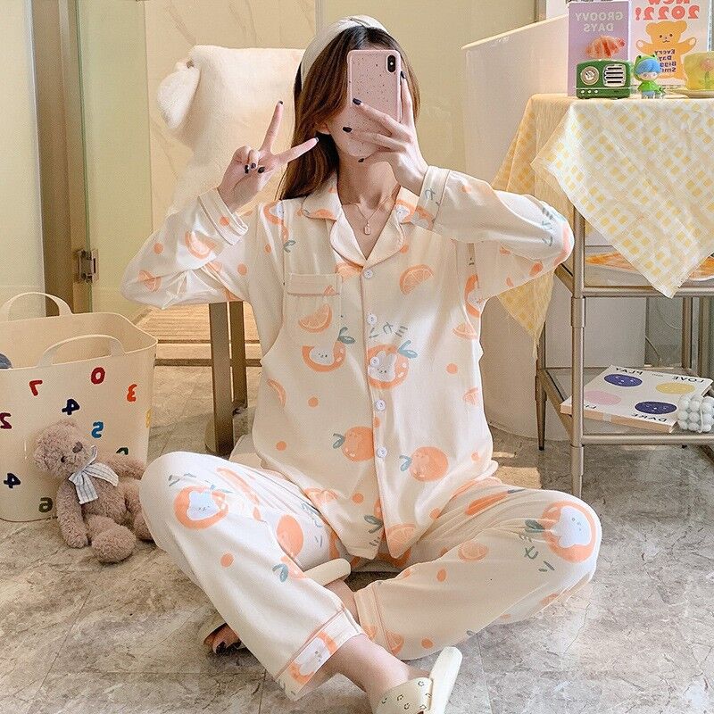 Fábrica directa primavera / otoño / verano meses pijamas embarazadas cardigans de manga larga con la solapa de dibujos animados ropa de alimentación set