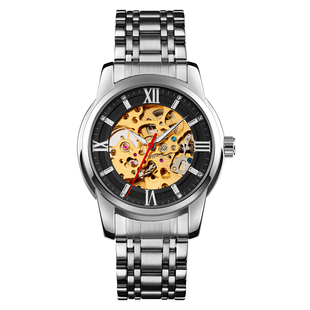 Momento de escala romana hueco reloj mecánico de acero impermeable reloj de hombre comercio exterior al por mayor personalizado transfronterizo