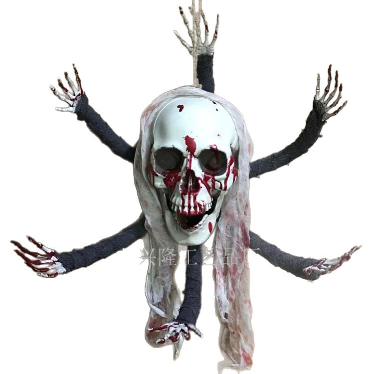 Fabricante cráneo de seis garras colgar decoraciones Halloween horror extraña decoración de la casa embrujada escapa prop cráneo