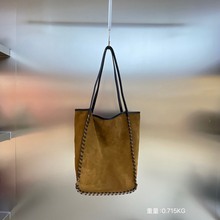 包包女2025新款网红撞色复古磨砂牛皮托特包高级感真皮单肩通勤包