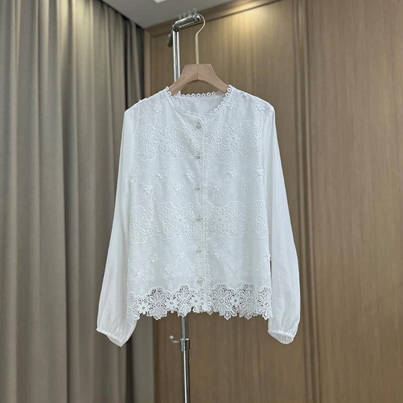 French Lace Shirt for Women, New Spring Style, Age-Reducing, Loose and Slim Design, Hollow Top