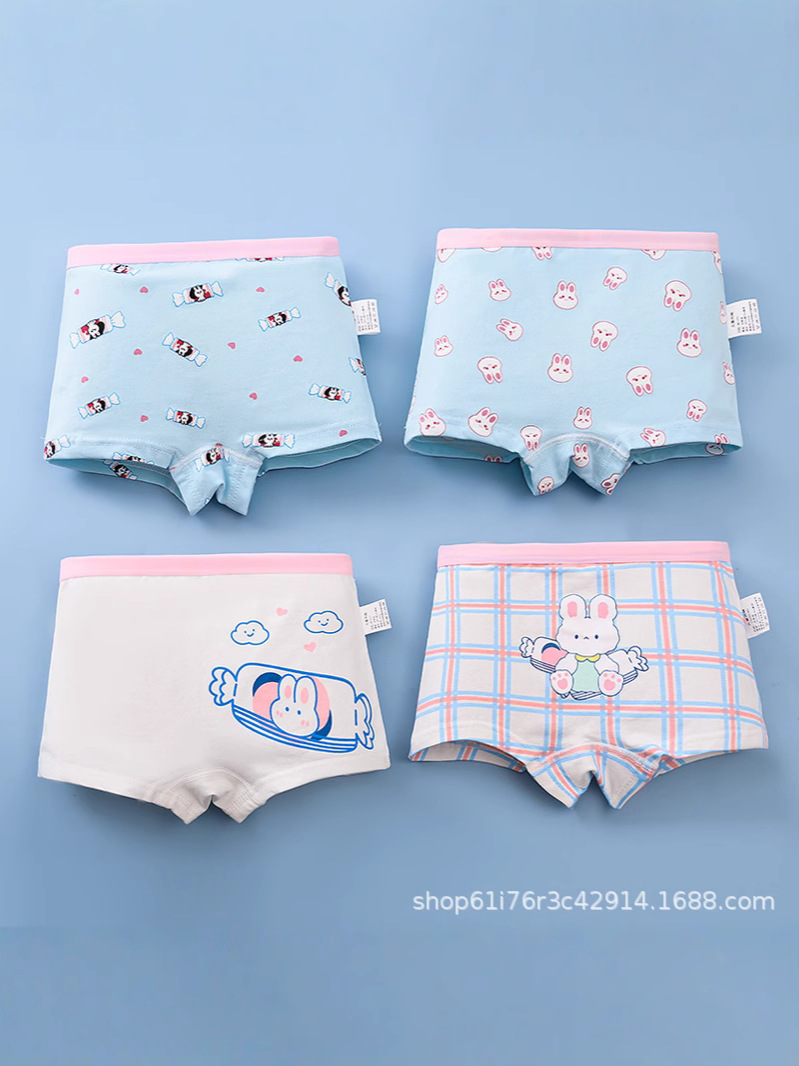 Cotton Boxer Briefs with Rabbit Design, Pure Cotton, Class A, for Girls, Cross-Border, Class a Safety Certified, Children's Pure Cotton Underwear for Girls