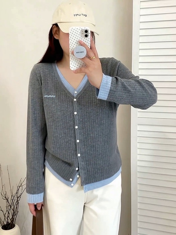 【包邮】大码v领真两件上衣女外套2025秋款胖mm宽松休闲针织开衫|undefined