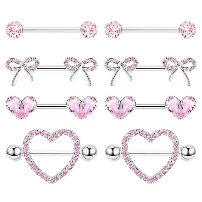 Stainless Steel Diamond Double Layer Heart Nipple Ring Body Piercing Jewelry Wholesale detail image 8