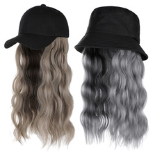 帽子假发厂家现货批发中长水波纹长卷发假发帽子可拆卸新款假发片