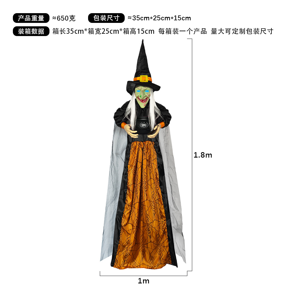 Bruja Colgante Animada de Terror de Tela No Tejida, con Control por Voz y Luz, para Halloween y Casas Embrujadas