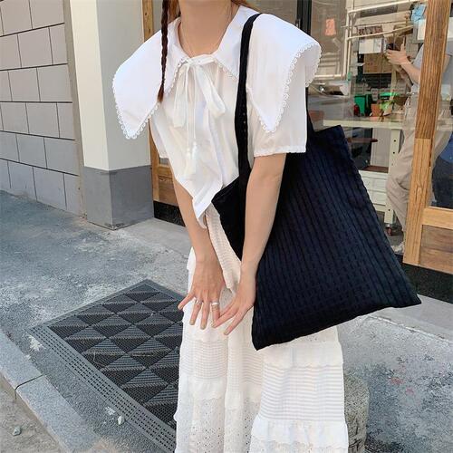 Summer New Fairy Bag Yellow Polka Dot Grid Single Strap Bag Japanese Style Fresh Student Fabric Bag Slim