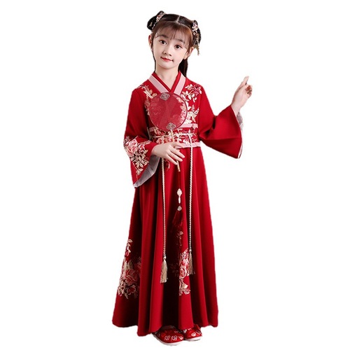 Girls hanfu red film cosplay tang suit children new wind Chinese ancient costume outfit Ru skirt autumn fairy princess cosplay dress 