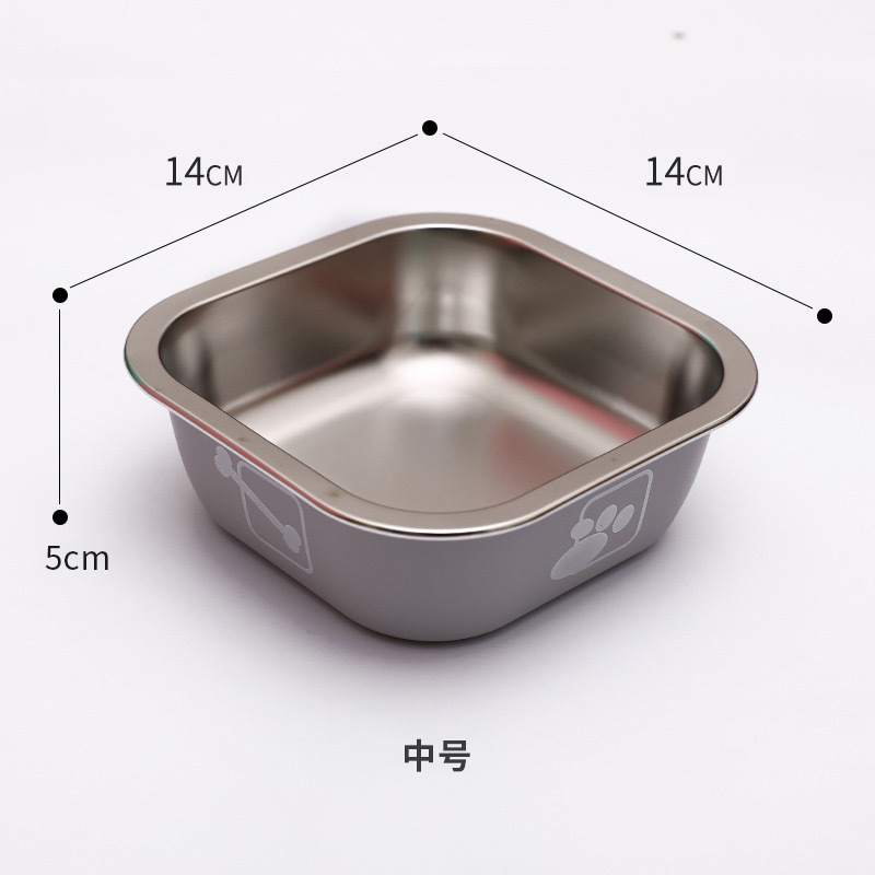 Cuadrado de acero inoxidable perro tazón anti-golpe perro Poon perro arroz tazón agua potable gato mascotas alimentos suministros