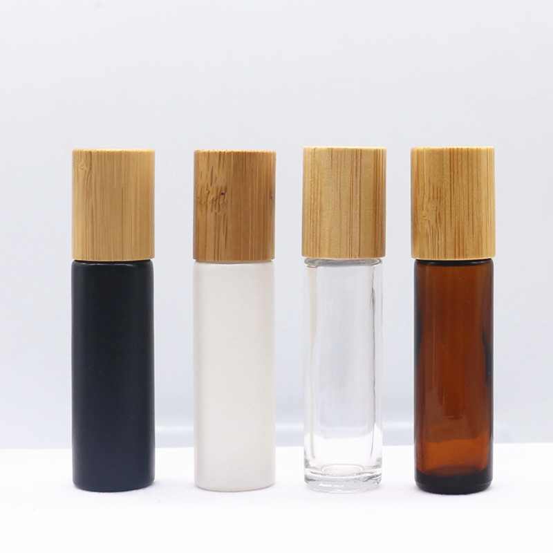 10ml竹木盖滚珠瓶茶色走珠瓶配竹木盖 10毫升哑黑色滚珠瓶
