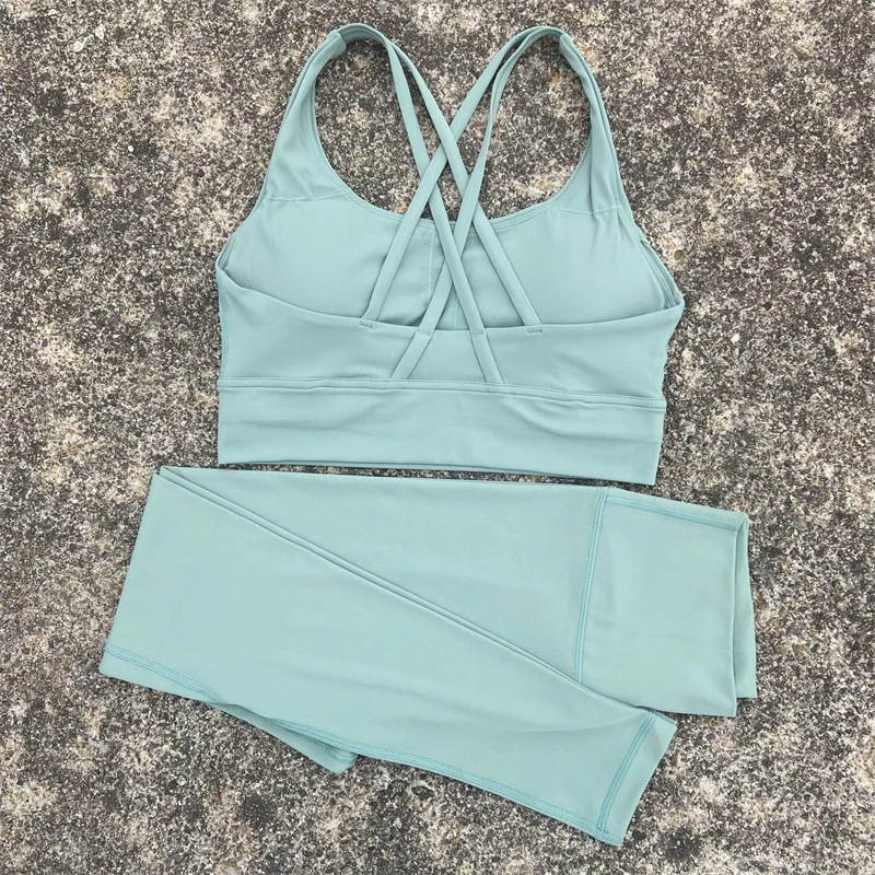 Short Top Length Simple Style Sport Style Solid Color Nude Feel Jinammonia U Neck Tracksuit Racerback Tank Tops Skinny Pants