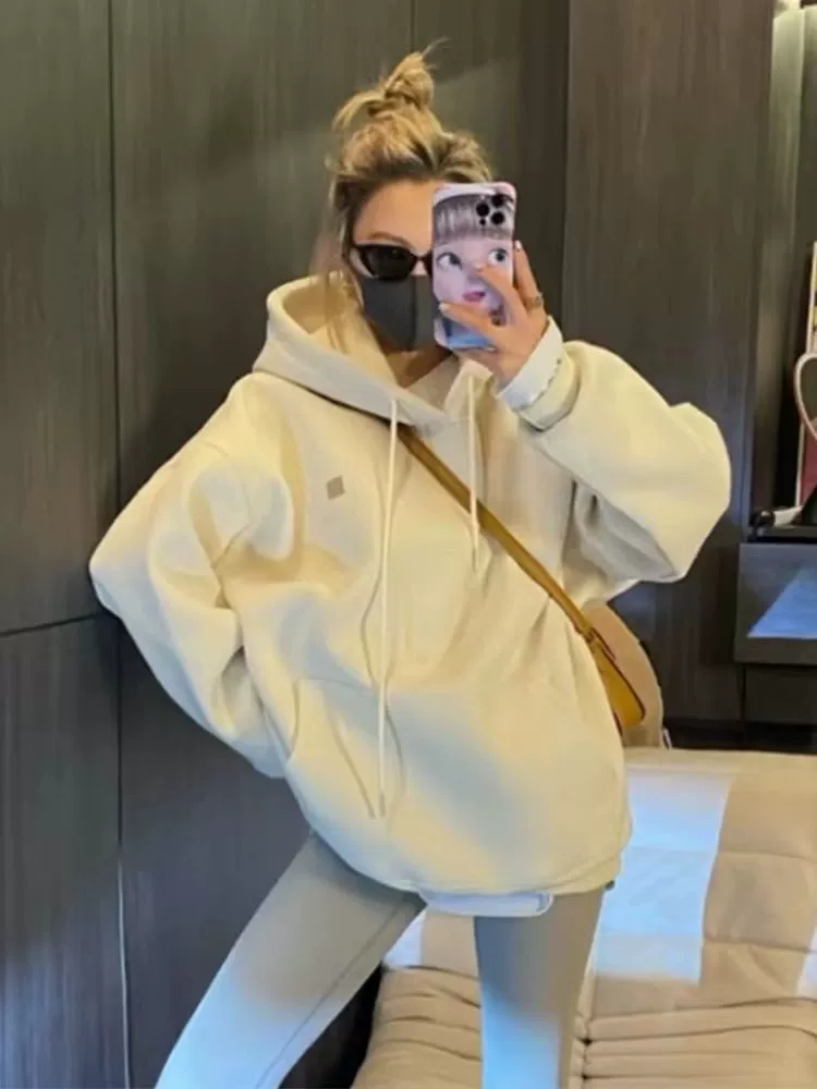 400 г тяжелой хлопчатобумажной серебряной лисы с капюшоном свитер свободный ленивый стиль повседневная куртка топ осень-зима новый прилив