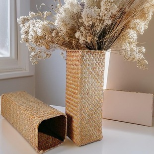 Nordic Seaweed Woven Flower Arrange Decorative Flower Basket Folk Handmade Creative Home Decoration Display Ornaments Storage Flower Pot