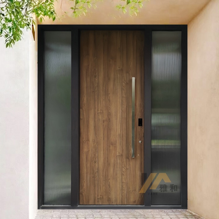 铸铝别墅大门双开门入户门玻璃门木纹子母农村自建房进户对开