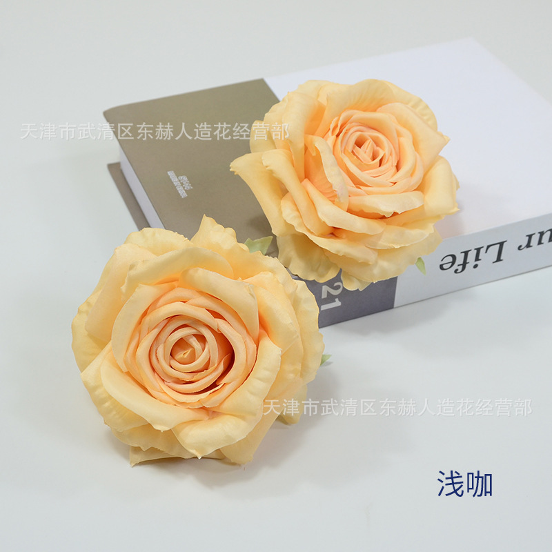 模造巻きバラ花絹布平安バラ花頭卸売り結婚式背景花壁装飾花青生け花|undefined