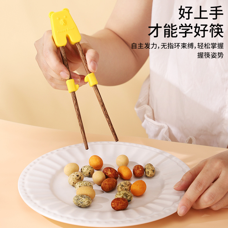 Entrenamiento de niños palillos de madera alas para bebés comer palillos de madera 18cm silicona antideslizante aprendizaje palillos cubiertos para niños al por mayor