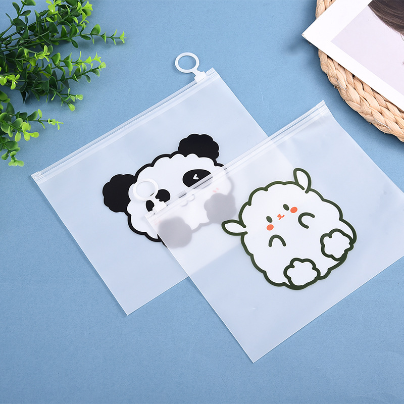卡通熊猫印花拉链袋可爱 磨砂透明糖果饼干包装袋 学生文具收纳袋