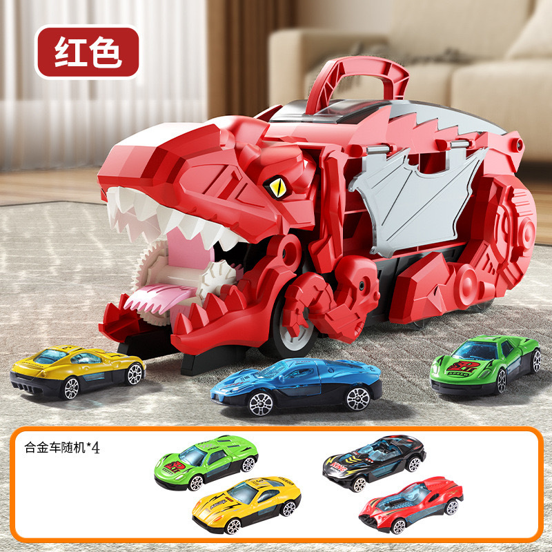 Transfronterizo dinosaurio para niños tragando coche catapulta deslizante transporte pista de almacenamiento aleación coche educativo coche juguete