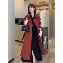 韩系风格枫叶红中长款风衣女装2025春秋新款高级感小众外套女春秋