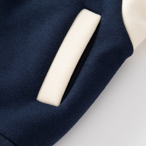 Autumn and winter casual boys' jackets, trendy velvet round-neck baseball uniforms, letter long-sleeved contrast striped warm jackets