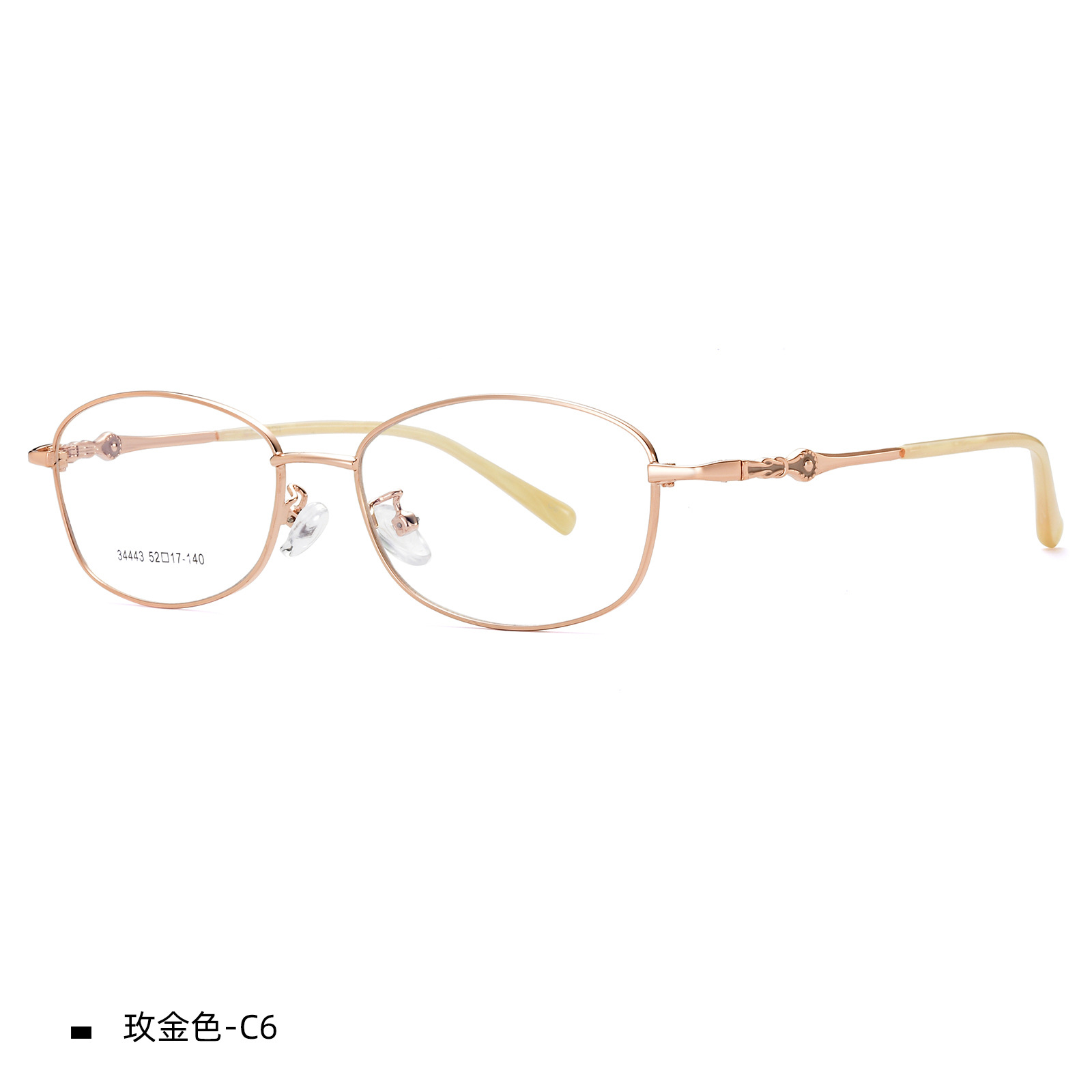 Elegante dama noble champán marco completo gafas marco hermoso tallado gafas piernas pueden ser equipados con miopía presbicia Danyang venta al por mayor