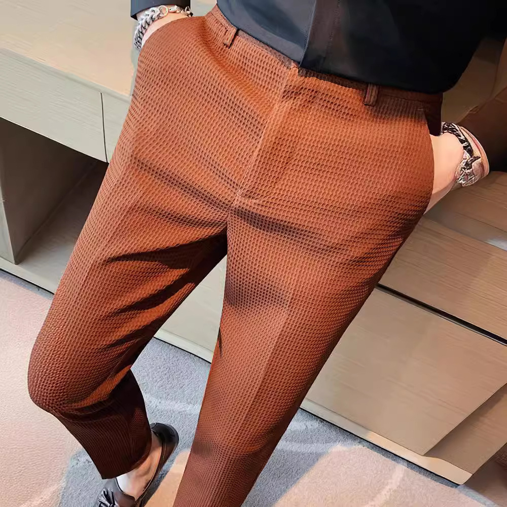 Men's Summer Trendy High-End Slim-Fit Plaid Dress Pants Business Casual Straight-Leg Trousers