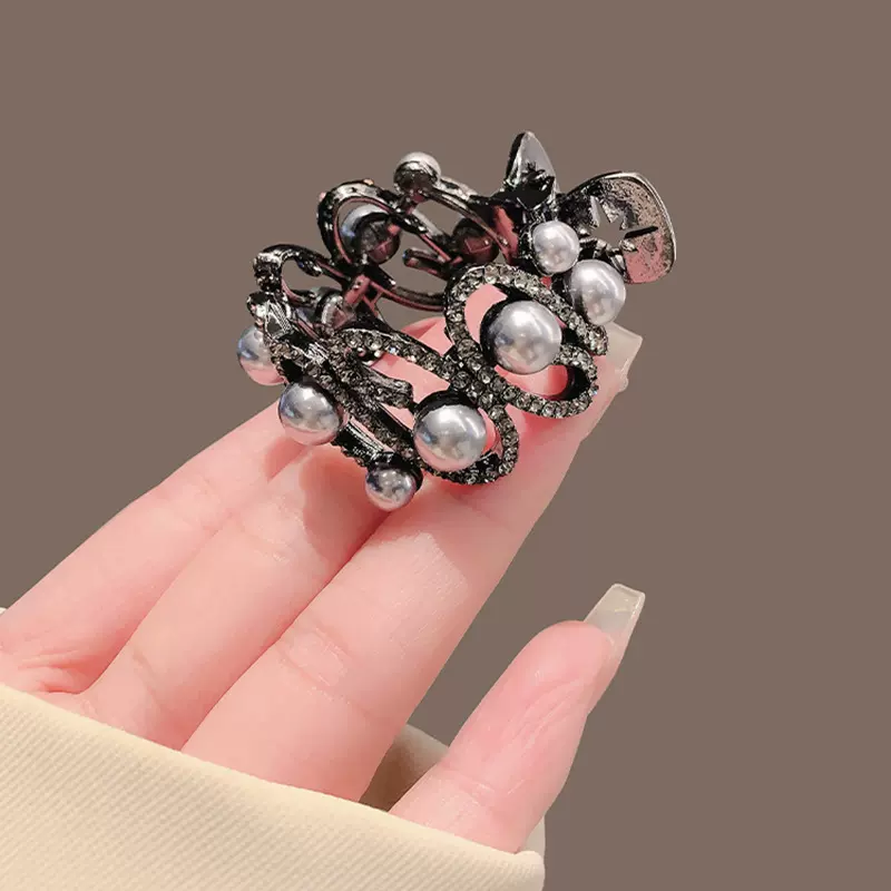 高马尾发夹女高级感曲线抓夹丸子头盘发神器珍珠鲨鱼夹子发卡头饰