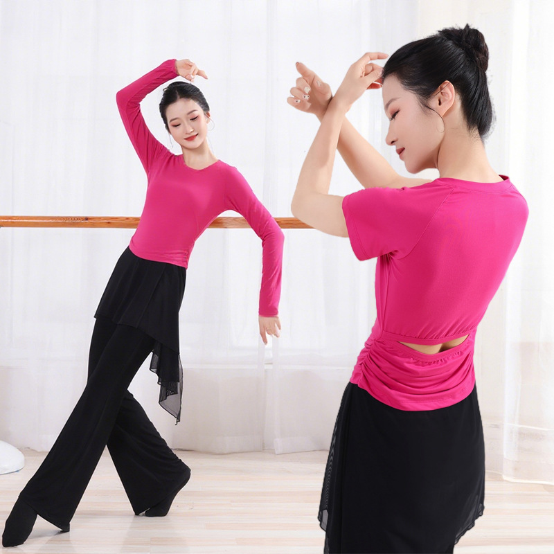 Modern Dance Tops, Backless Dance Clothes, Classical Dance Practice Clothes, Black Body Training Clothes, Chinese Dance Skirt Pants Suits