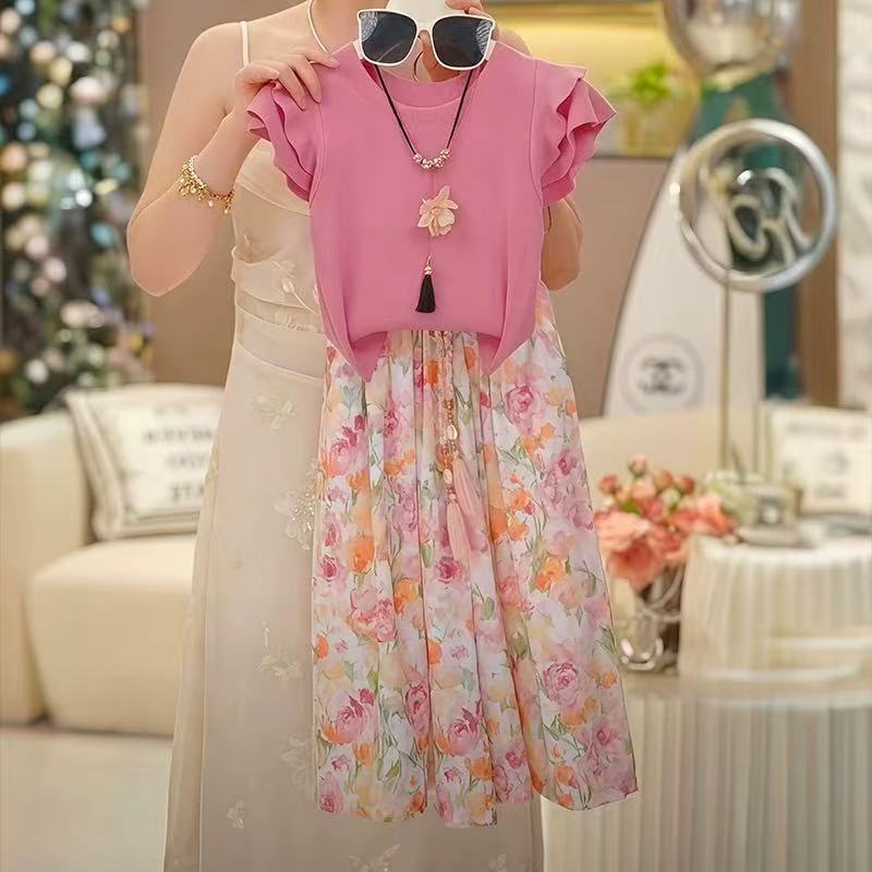 Summer sleeves, children's set, cotton T-shirt, trousers, (Physicals), with short sleeve, floral print 3