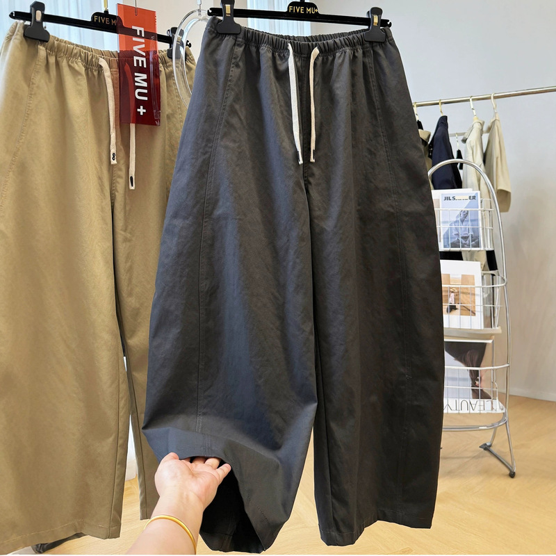 High-end elastic waist cargo pants, loose casual pants for women, autumn casual style, versatile plus-size fashion wide-leg pants