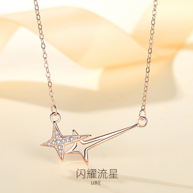 S925 plata esterlina estilo japonés y coreano estrella de la moda collar brillante estrella de cinco puntas colgante collar de clavícula fábrica al por mayor