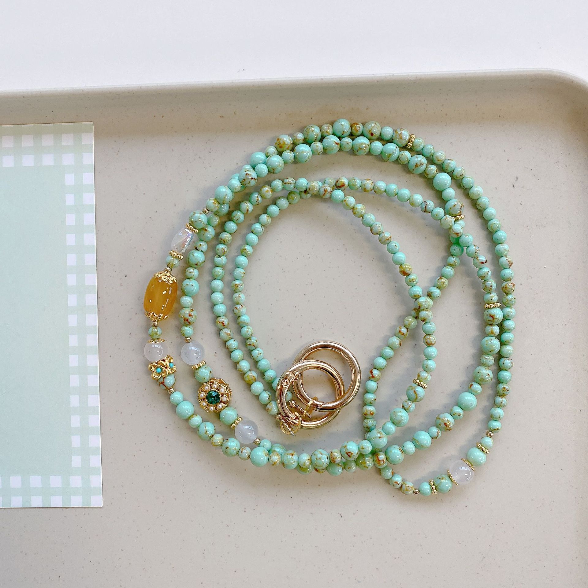 Cordón de lujo para teléfono hecho a mano de alta calidad para mujer, cadena larga con ágata y turquesa, correa cruzada moderna, accesorio para colgar en el cuello.