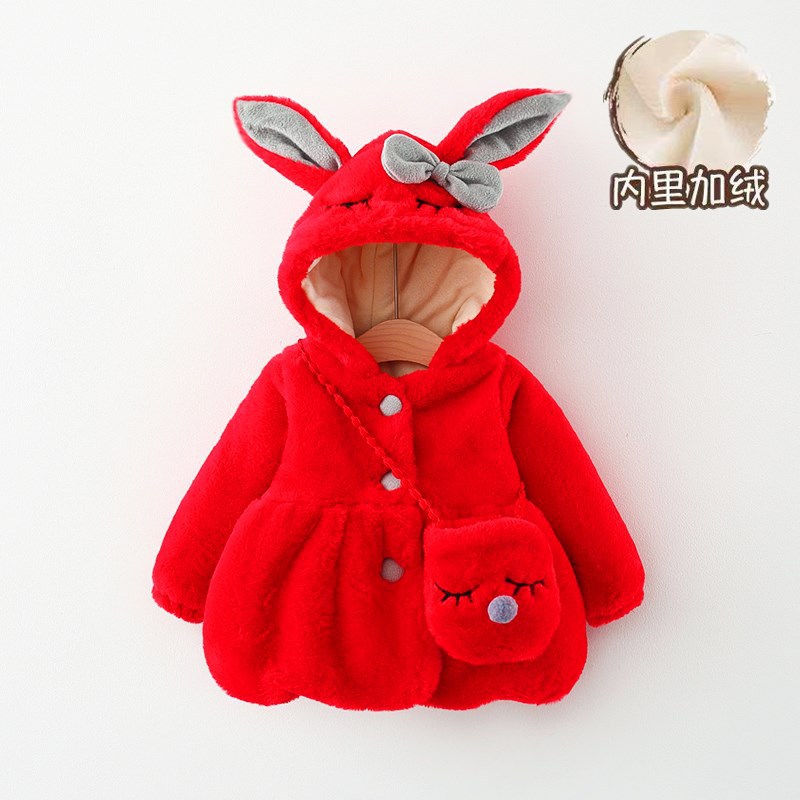 2021 Winter New Girls Bunny Bow Sweater Cartoon Cute Coat Bunny Bag 