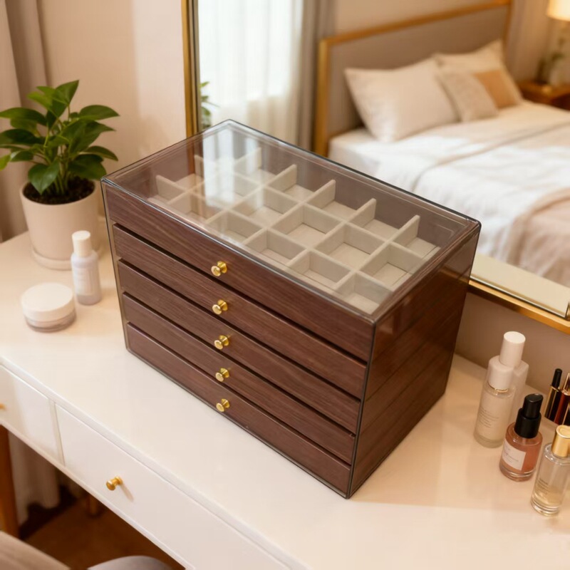 Walnut Grain Jewelry Box, Large Capacity, Anti-Oxidation, High-End Exquisite Earrings, Earrings, Necklaces and Rings Special Storage Box Walnut Grain Jewelry Box, Large Capacity, Anti-Oxidation, High-End Exquisite Earrings, Earrings, Necklaces and Rings Special Storage Box