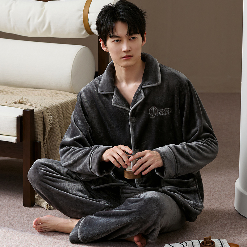 睡衣秋冬季2025加绒加厚法兰绒抗静电长袖长裤青年男士家居服套装|undefined